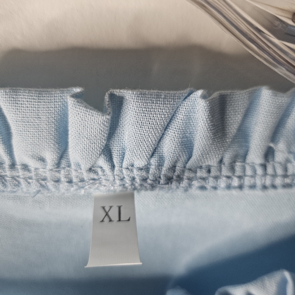 Light Blue Embroidered Boho Peasant Blouse XL Cottagecore Floral Top - Picture 5 of 7